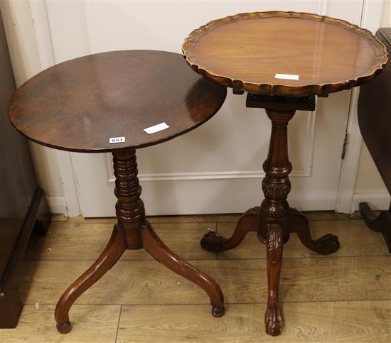 Two tripod tables H.177cm H.169cm